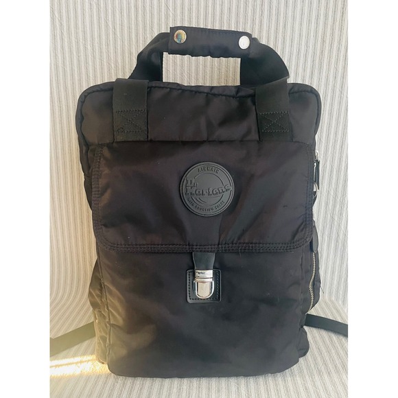 Dr. Martens Handbags - Dr. Martens Black Nylon Quilted Backpack Yellow Lining AirWair Logo Bag